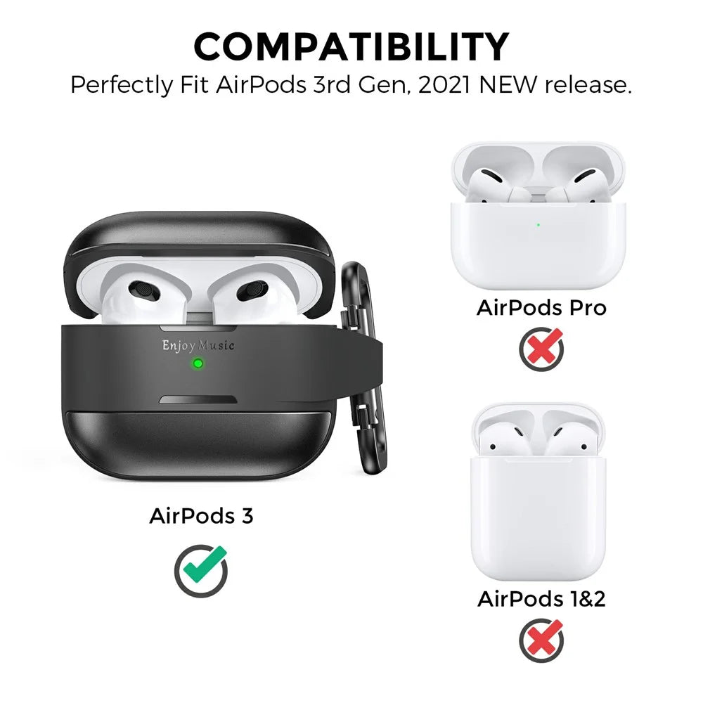 AHASTYLE WG75-3 For Apple AirPods 3 Protective Case TPU Aluminum Alloy Shockproof Scratch Resistant Earphone Cover with Carabiner - Black - 2