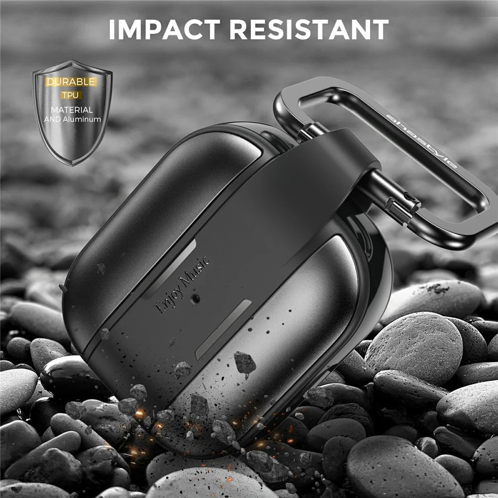 AHASTYLE WG75-3 For Apple AirPods 3 Protective Case TPU Aluminum Alloy Shockproof Scratch Resistant Earphone Cover with Carabiner - Black - 5