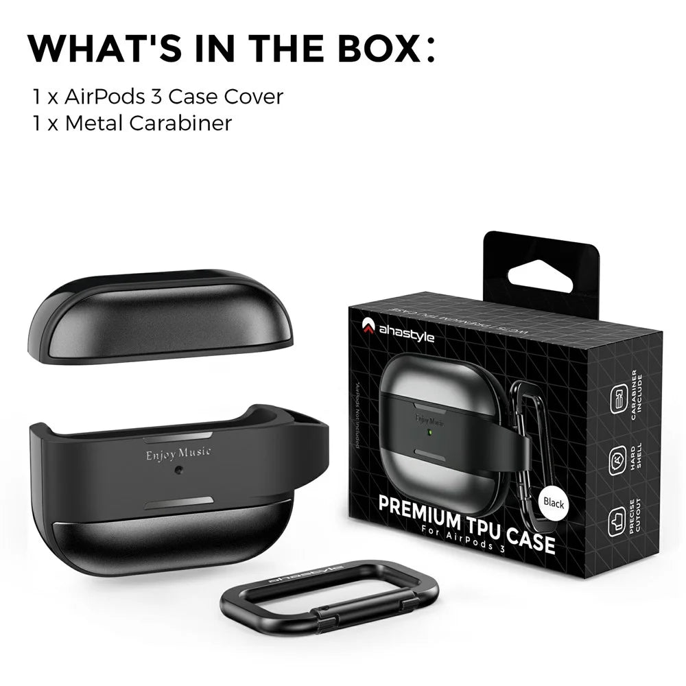 AHASTYLE WG75-3 For Apple AirPods 3 Protective Case TPU Aluminum Alloy Shockproof Scratch Resistant Earphone Cover with Carabiner - Black - 7