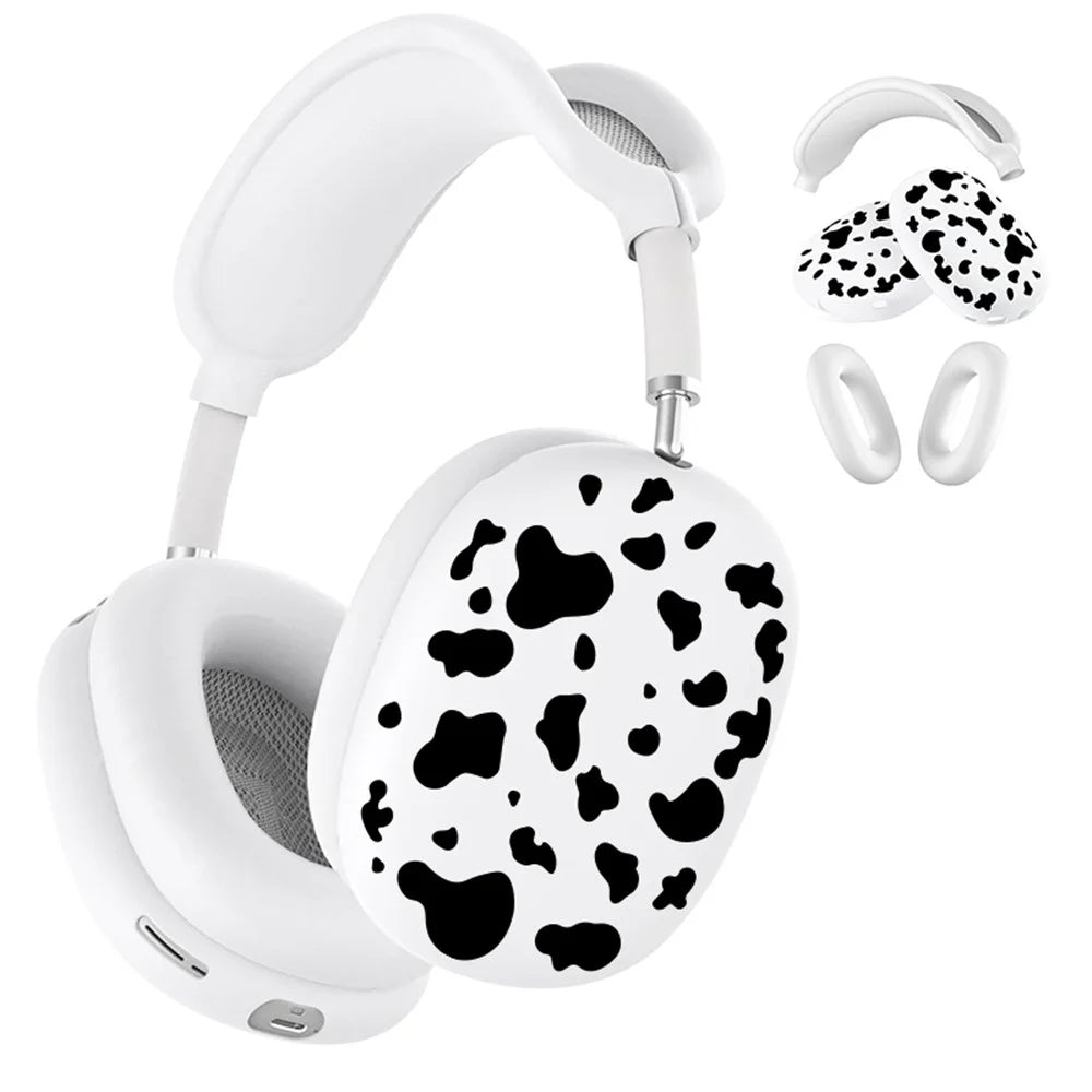 3Pcs / Set For AirPods Max 2 / Max Silicone Protective Case Cow Pattern Earmuff Sleeve Headband Cover Ear Cushion Cover - Black - 1