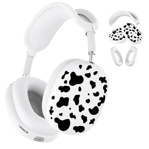 3Pcs / Set For AirPods Max 2 / Max Silicone Protective Case Cow Pattern Earmuff Sleeve Headband Cover Ear Cushion Cover - Black - 1