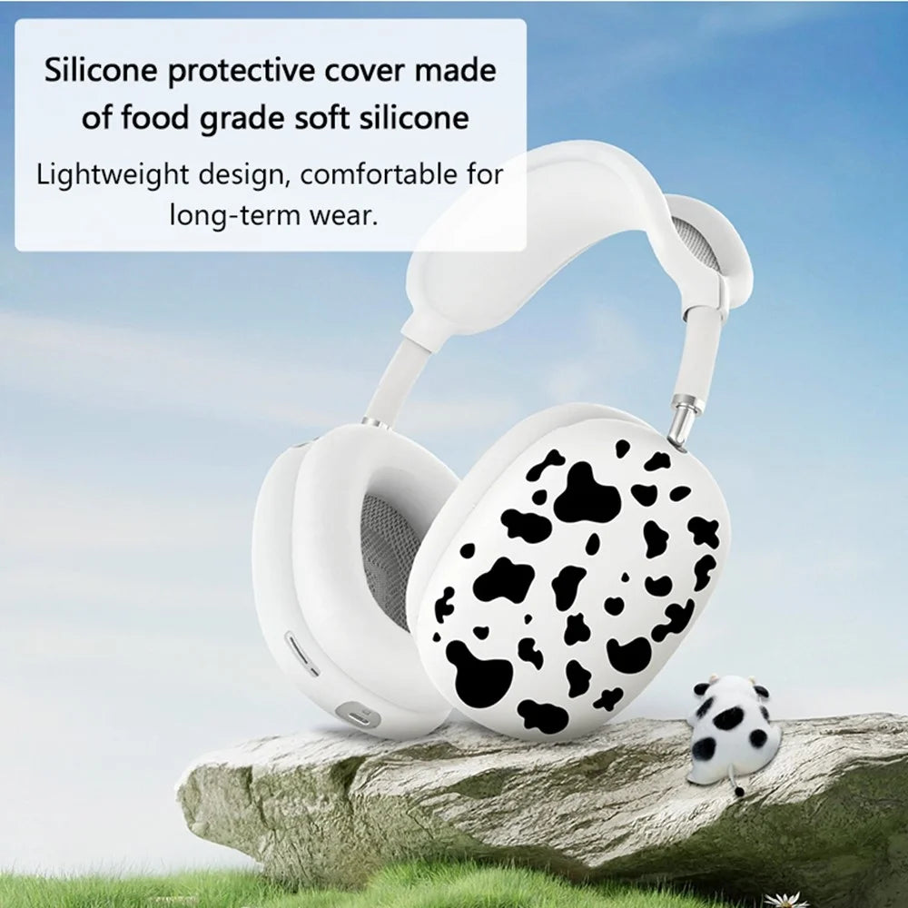3Pcs / Set For AirPods Max 2 / Max Silicone Protective Case Cow Pattern Earmuff Sleeve Headband Cover Ear Cushion Cover - Black - 7