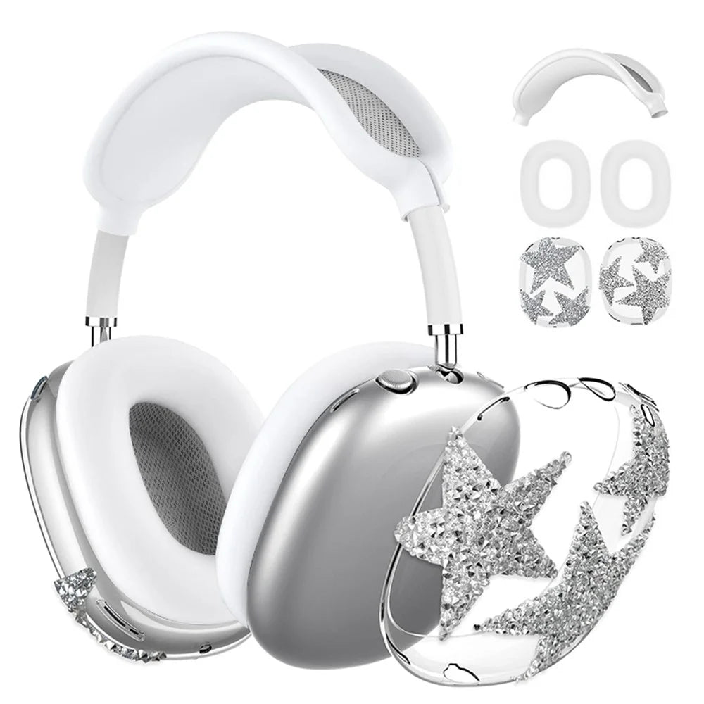 3Pcs / Set For AirPods Max 2 / Max Silicone Protective Case Glitter Star Design Earmuff Sleeve Headband Cover Ear Cushion Cover - 1