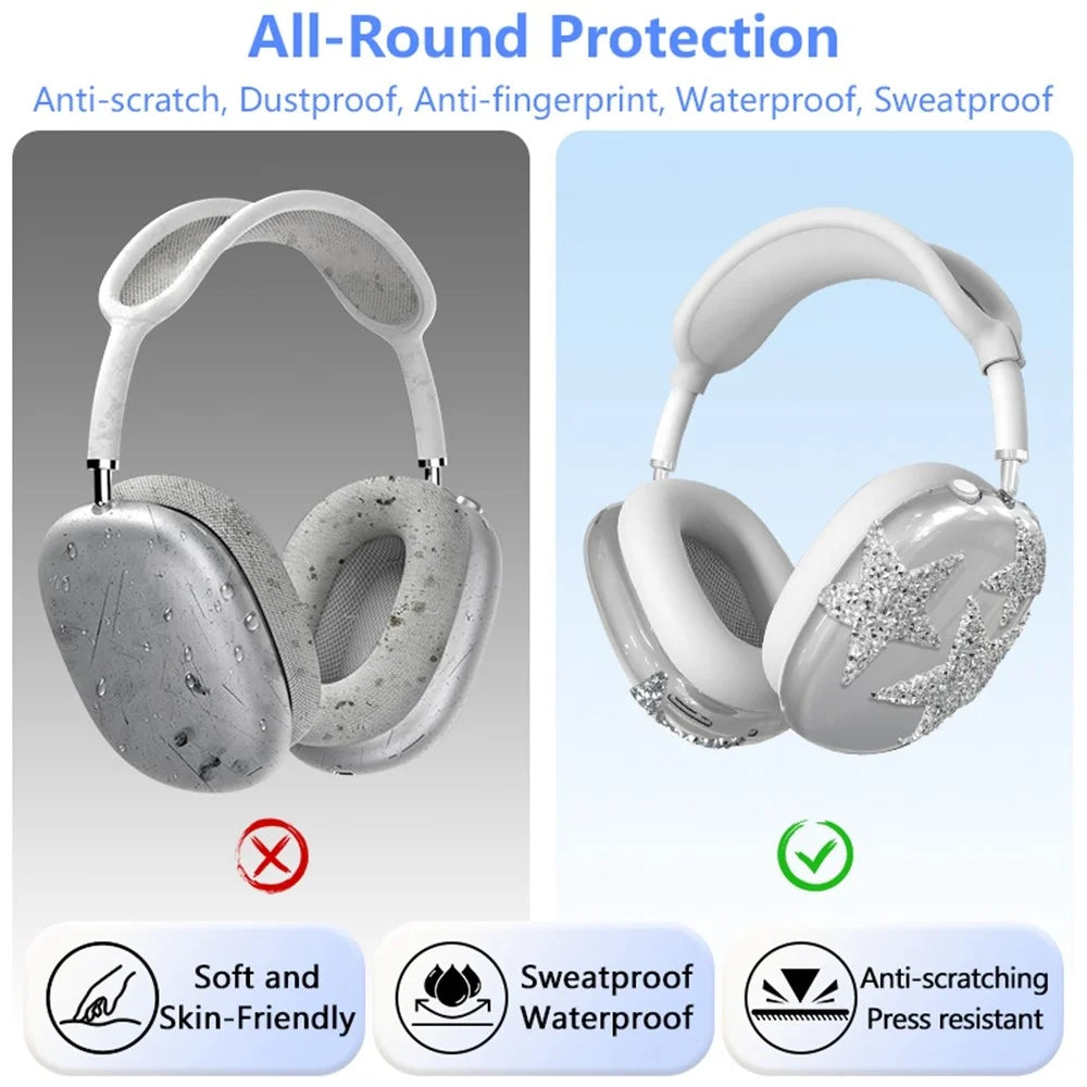 3Pcs / Set For AirPods Max 2 / Max Silicone Protective Case Glitter Star Design Earmuff Sleeve Headband Cover Ear Cushion Cover - 5