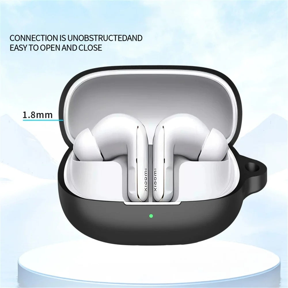 For Xiaomi Redmi Buds 5 Pro Silicone Case Wireless Earphone Anti-Scratch Protective Cover with Carabiner - Grey - 4