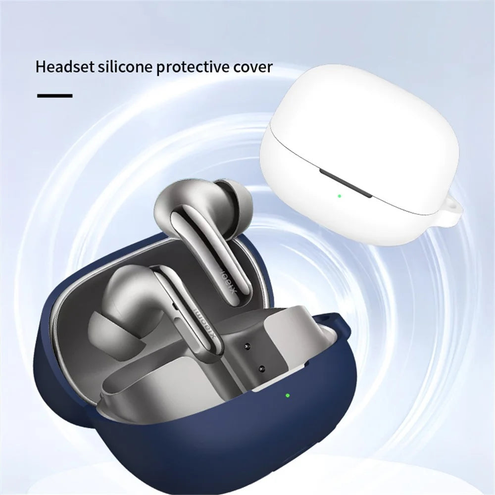 For Xiaomi Redmi Buds 5 Pro Silicone Case Wireless Earphone Anti-Scratch Protective Cover with Carabiner - Grey - 6