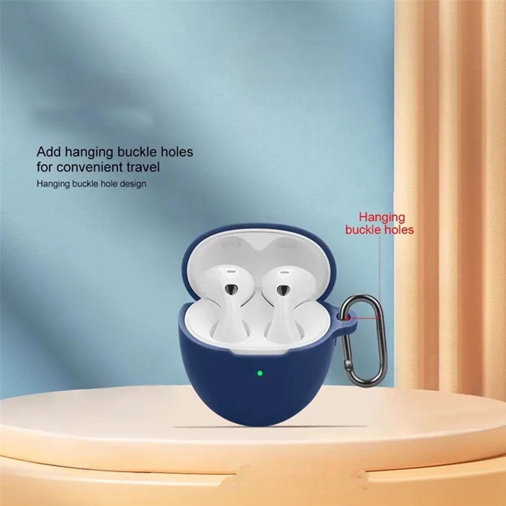 For Huawei FreeBuds 6 Silicone Case Wireless Earphones Protective Cover with Anti-Lost Buckle - Dark Blue - 3