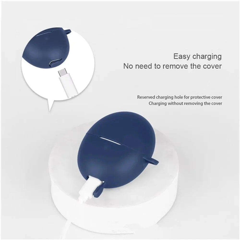 For Huawei FreeBuds 6 Silicone Case Wireless Earphones Protective Cover with Anti-Lost Buckle - Dark Blue - 6