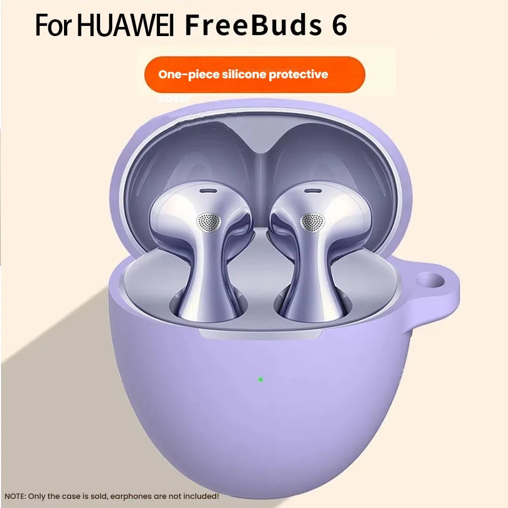 For Huawei FreeBuds 6 Silicone Case Wireless Earphone Anti-Scratch Protective Cover with Carabiner - Purple - 2