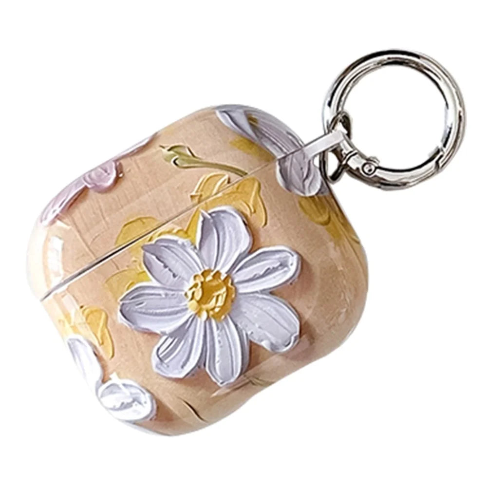 For AirPods 4 TPU Case Oil Painting Design Water Transfer Decal Earphone Protective Cover with Carabiner - YH01 - 1