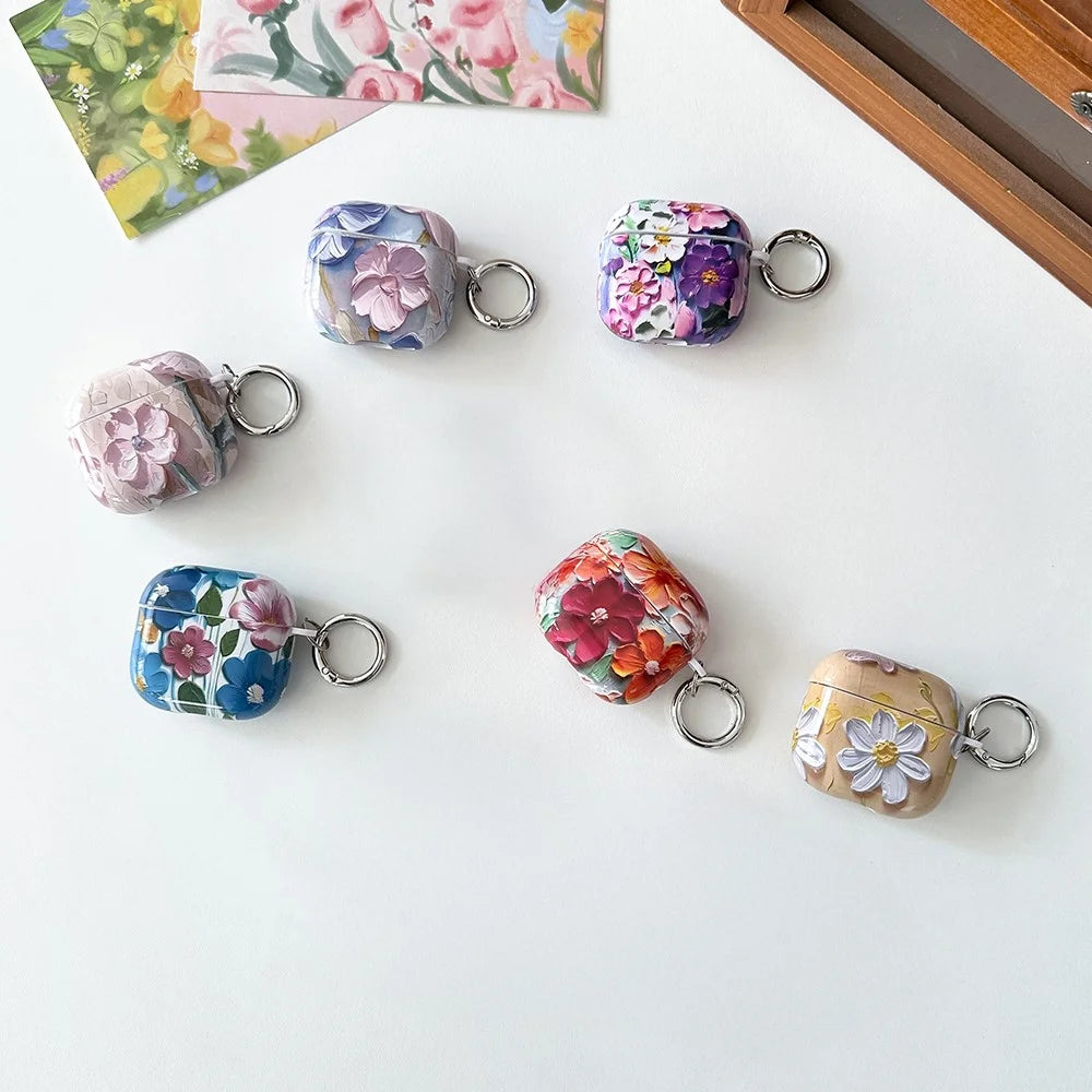 For AirPods 4 TPU Case Oil Painting Design Water Transfer Decal Earphone Protective Cover with Carabiner - YH01 - 5
