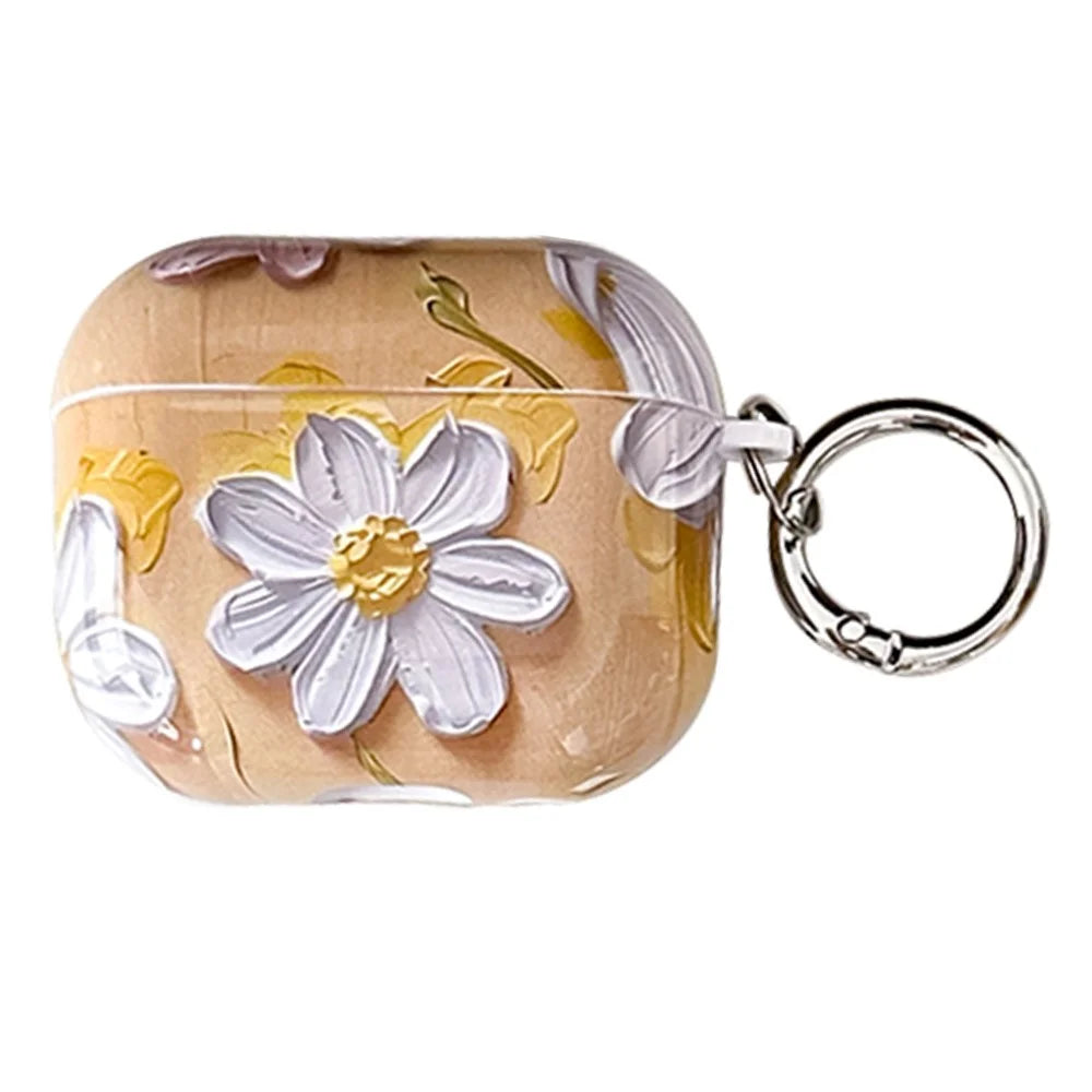 For Apple AirPods 3 TPU Case Oil Painting Design Water Transfer Decal Earphone Protective Cover with Carabiner - YH01 - 1