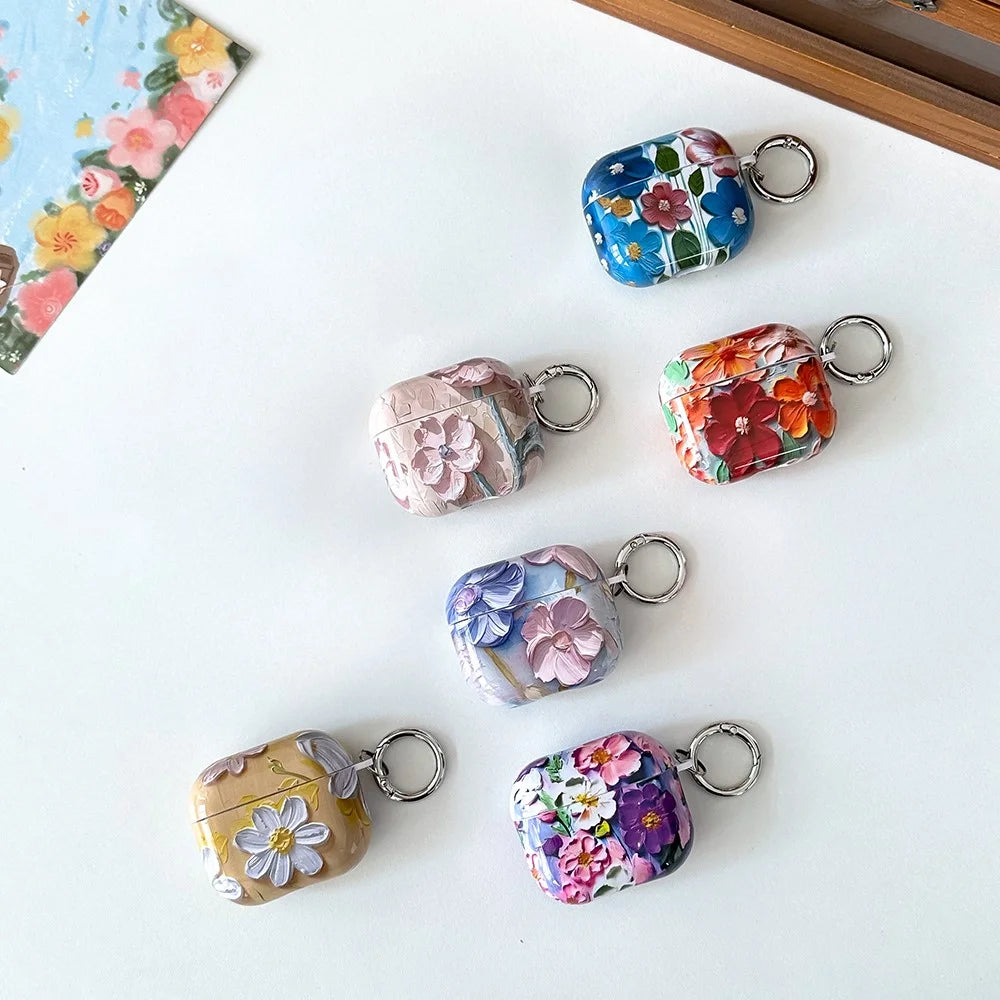 For Apple AirPods 3 TPU Case Oil Painting Design Water Transfer Decal Earphone Protective Cover with Carabiner - YH01 - 4