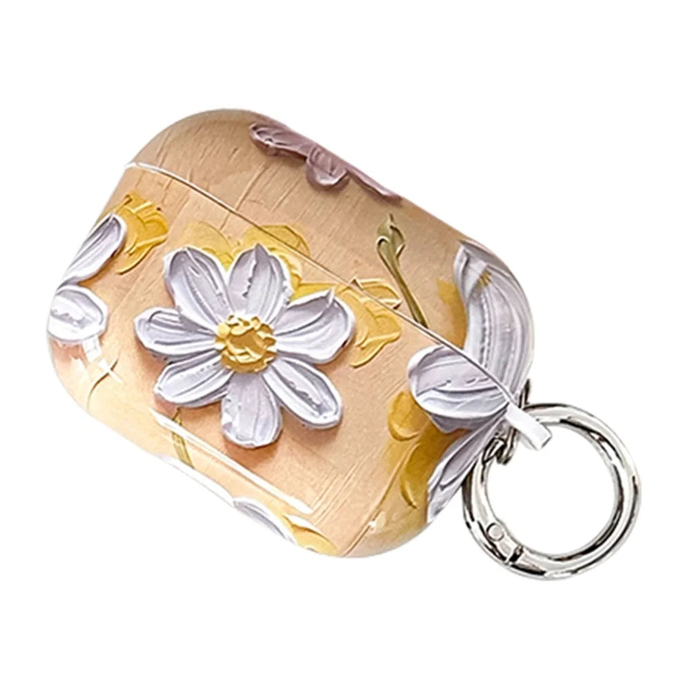 For AirPods Pro 2 TPU Case Oil Painting Design Water Transfer Decal Earphone Protective Cover with Carabiner - YH01 - 1
