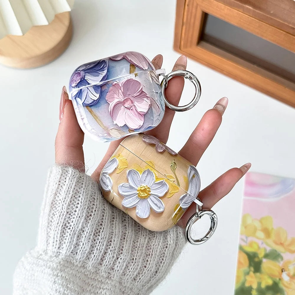 For AirPods Pro 2 TPU Case Oil Painting Design Water Transfer Decal Earphone Protective Cover with Carabiner - YH01 - 3