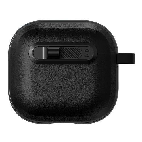 For AirPods 4 Protective Case Lock Buckle Switch TPU + PC Wireless Earphones Cover with Carabiner - Black - 1