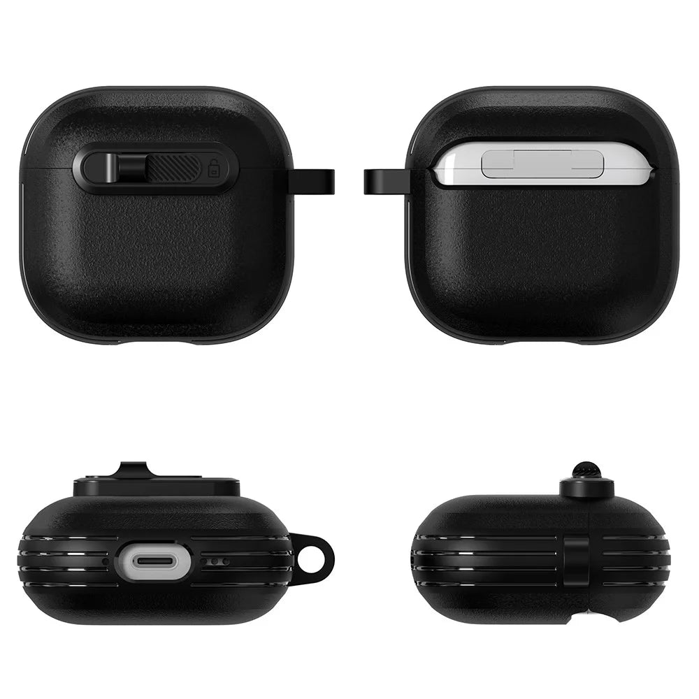 For AirPods 4 Protective Case Lock Buckle Switch TPU + PC Wireless Earphones Cover with Carabiner - Black - 2