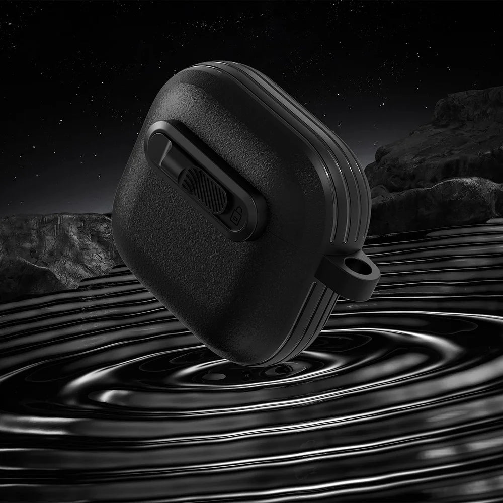 For AirPods 4 Protective Case Lock Buckle Switch TPU + PC Wireless Earphones Cover with Carabiner - Black - 5