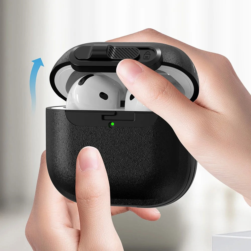 For AirPods 4 Protective Case Lock Buckle Switch TPU + PC Wireless Earphones Cover with Carabiner - Black - 6
