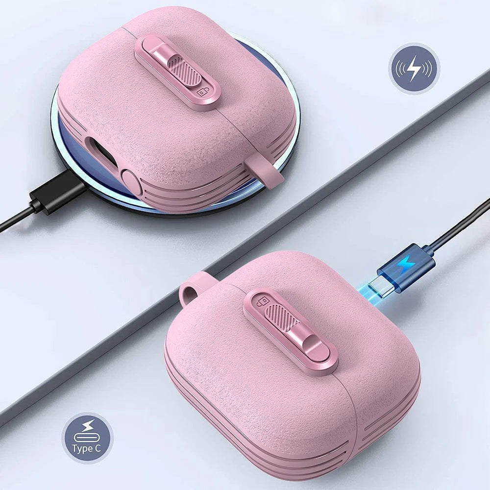 For Samsung Galaxy Buds3 Pro  /  Buds3 Protective Case Lock Buckle Switch TPU + PC Wireless Earphones Cover with Carabiner - Black - 4