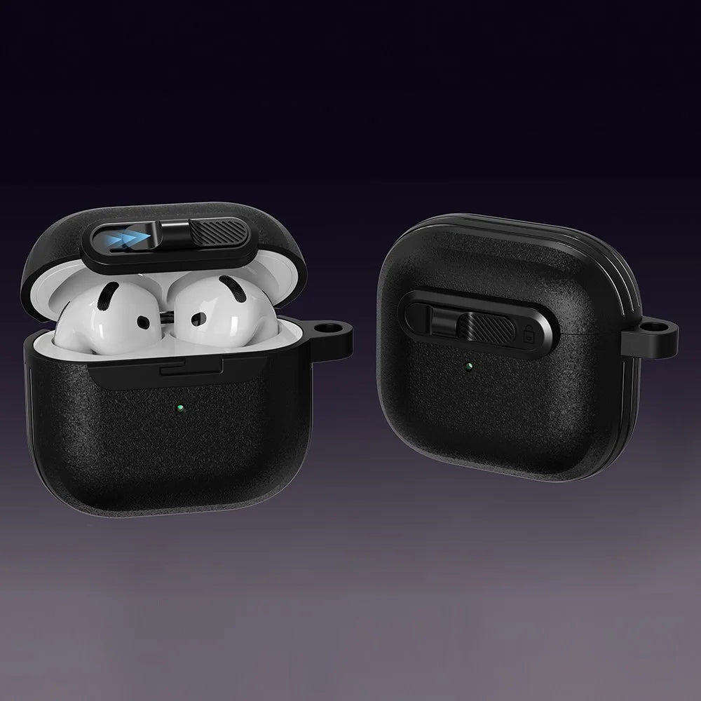For Apple AirPods 3 Protective Case Lock Buckle Switch TPU + PC Wireless Earphones Cover with Carabiner - Black - 3