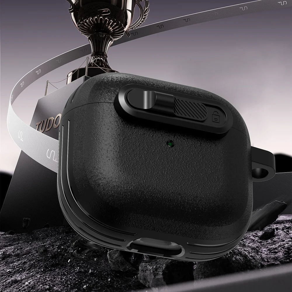 For Apple AirPods 3 Protective Case Lock Buckle Switch TPU + PC Wireless Earphones Cover with Carabiner - Black - 7