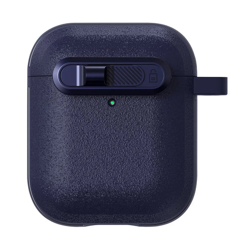 For Apple AirPods with Wireless Charging Case (2019)  /  AirPods with Charging Case (2019)  /  (2016) Earphones Cover with Carabiner - Dark Blue - 1