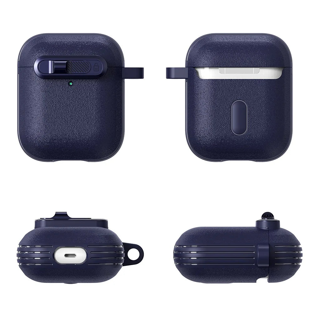 For Apple AirPods with Wireless Charging Case (2019)  /  AirPods with Charging Case (2019)  /  (2016) Earphones Cover with Carabiner - Dark Blue - 2