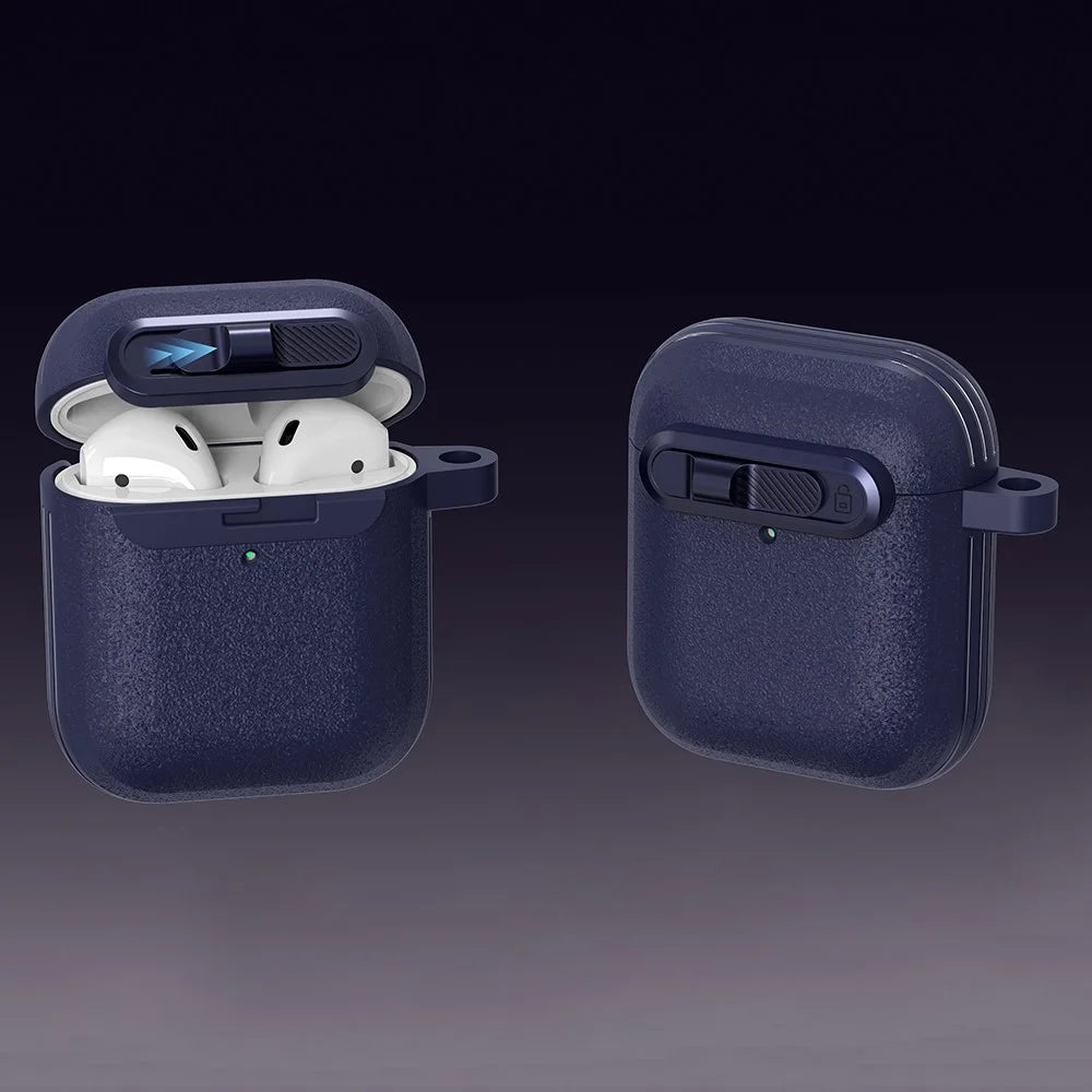 For Apple AirPods with Wireless Charging Case (2019)  /  AirPods with Charging Case (2019)  /  (2016) Earphones Cover with Carabiner - Dark Blue - 3