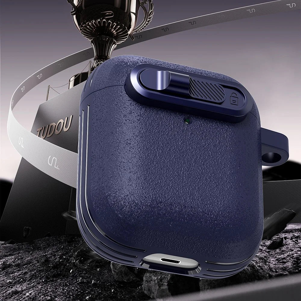 For Apple AirPods with Wireless Charging Case (2019)  /  AirPods with Charging Case (2019)  /  (2016) Earphones Cover with Carabiner - Dark Blue - 7