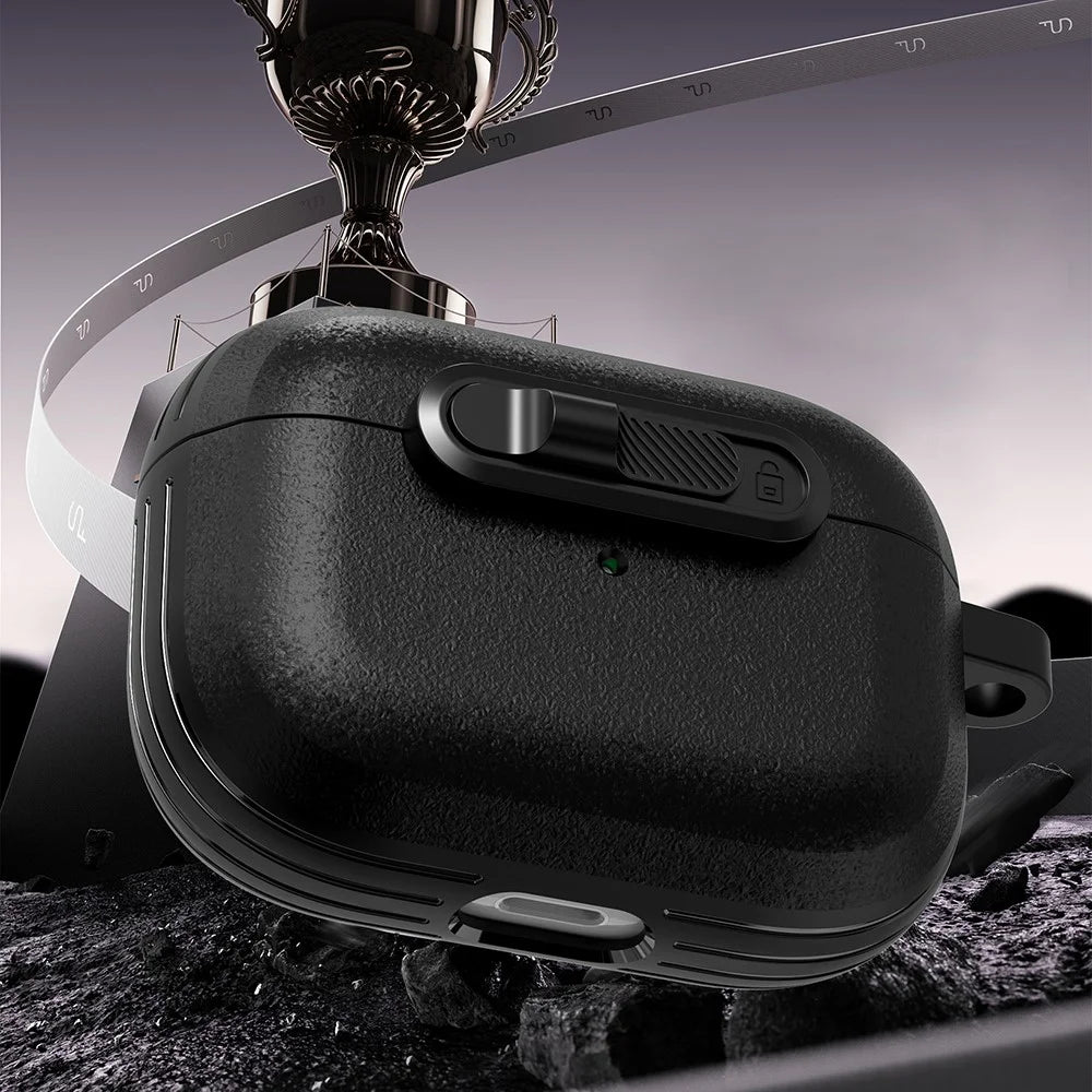 For Apple AirPods Pro Protective Case Lock Buckle Switch TPU + PC Wireless Earphones Cover with Carabiner - Black - 7