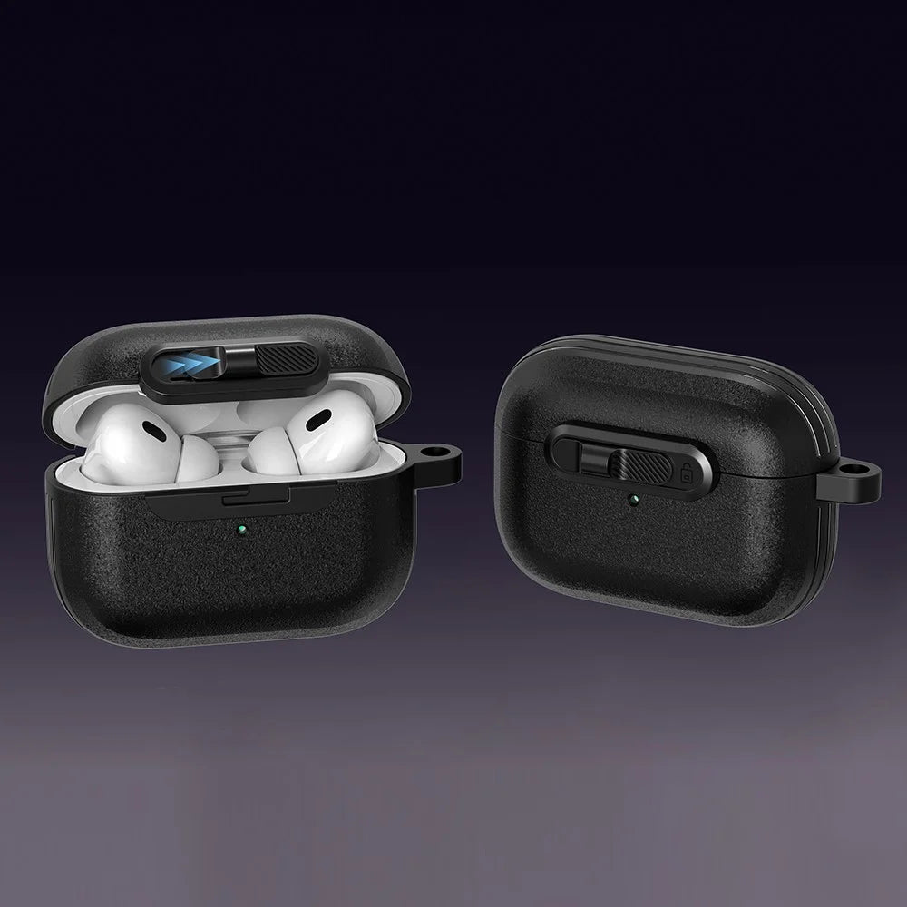 For AirPods Pro 2 Protective Case Lock Buckle Switch TPU + PC Wireless Earphones Cover with Carabiner - Black - 3