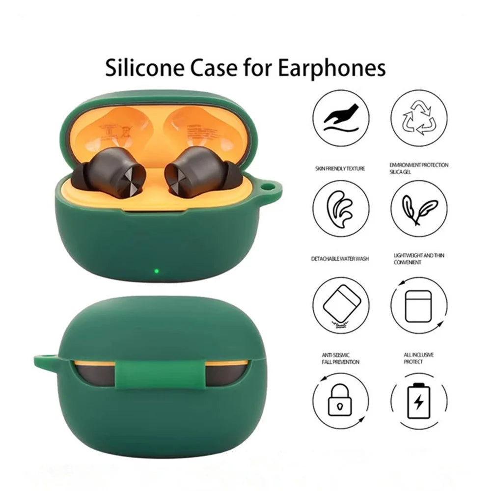 For Realme Buds T200 Lite Silicone Case Wireless Earphones Protective Cover with Anti-Lost Buckle - Blackish Green - 2