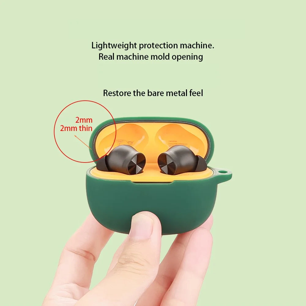 For Realme Buds T200 Lite Silicone Case Wireless Earphones Protective Cover with Anti-Lost Buckle - Blackish Green - 3