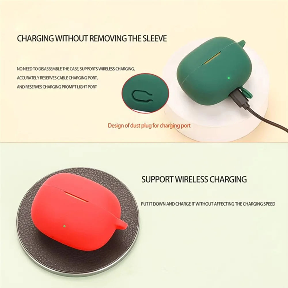 For Realme Buds T200 Lite Silicone Case Wireless Earphones Protective Cover with Anti-Lost Buckle - Blackish Green - 4