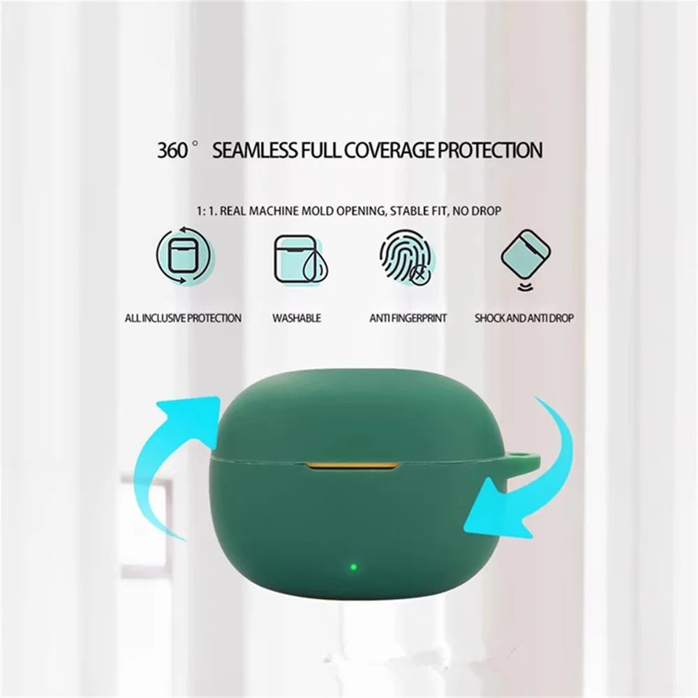 For Realme Buds T200 Lite Silicone Case Wireless Earphones Protective Cover with Anti-Lost Buckle - Blackish Green - 5