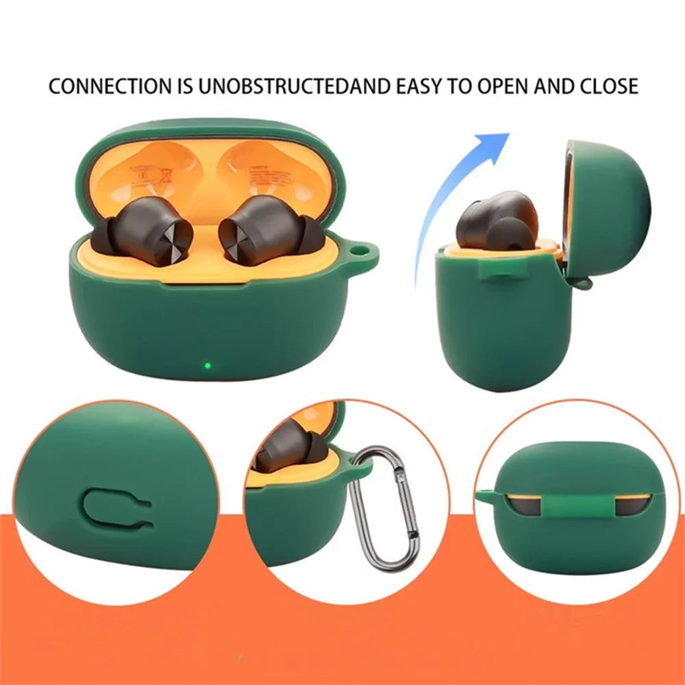 For Realme Buds T200 Lite Silicone Case Wireless Earphones Protective Cover with Anti-Lost Buckle - Blackish Green - 7