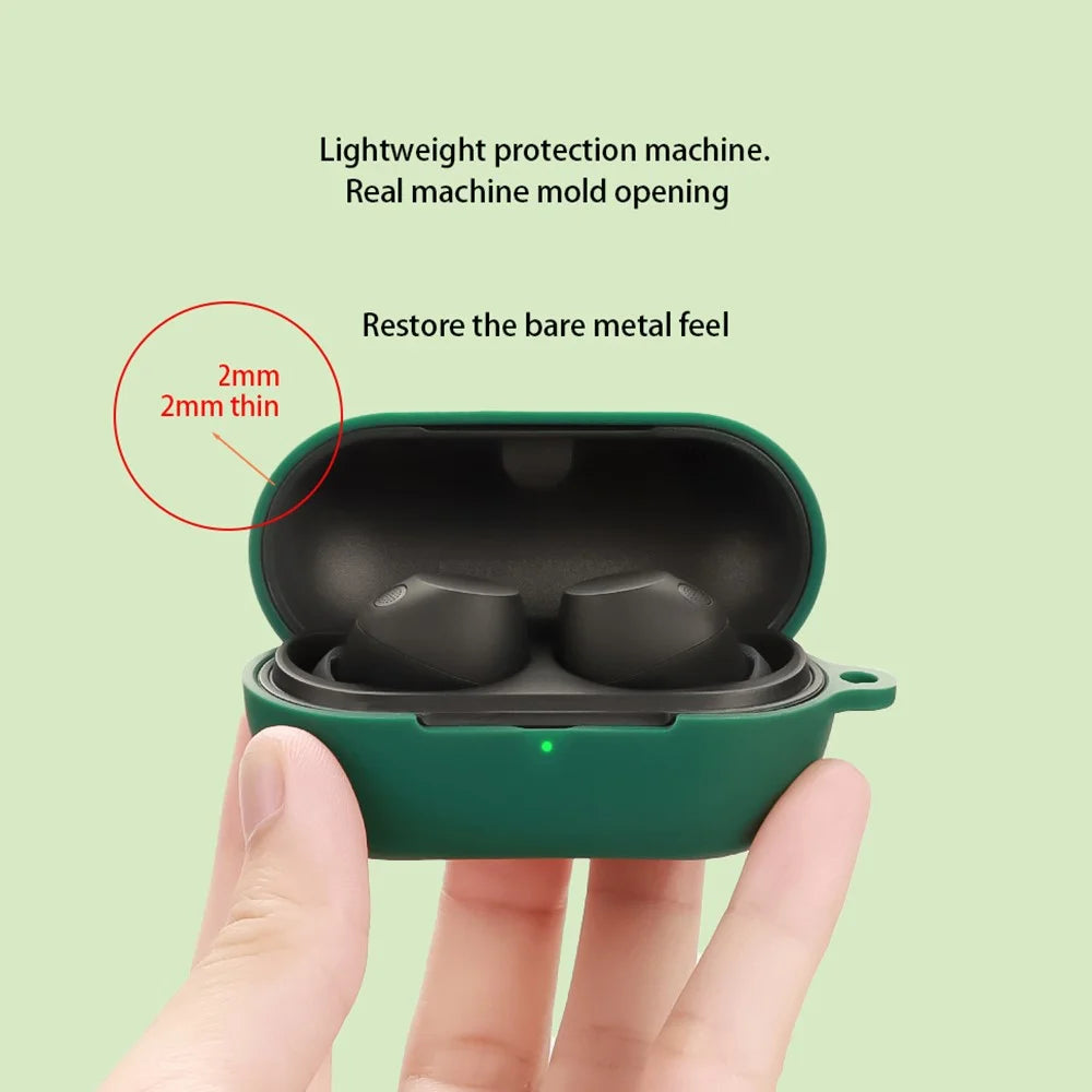 For Sony WF-C710N Silicone Case Wireless Earphones Protective Cover with Anti-Lost Buckle - Blackish Green - 3
