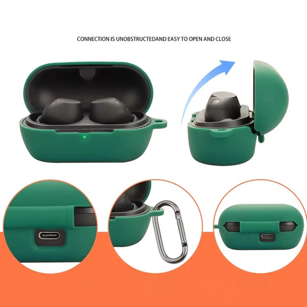 For Sony WF-C710N Silicone Case Wireless Earphones Protective Cover with Anti-Lost Buckle - Blackish Green - 5