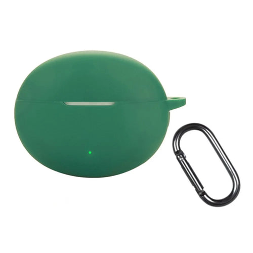 For Oppo Enco Free4 Silicone Case Wireless Earphones Protective Cover with Anti-Lost Buckle - Blackish Green - 1