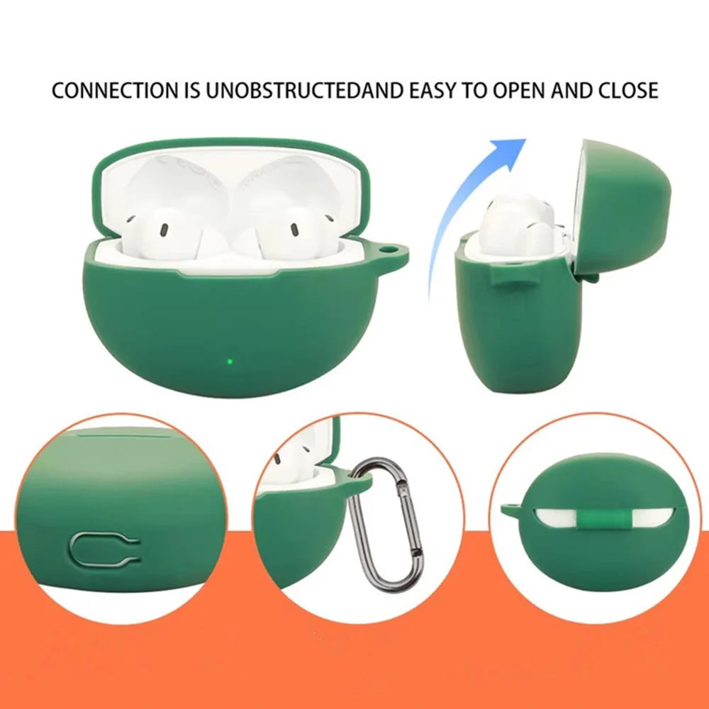 For Oppo Enco Free4 Silicone Case Wireless Earphones Protective Cover with Anti-Lost Buckle - Blackish Green - 2