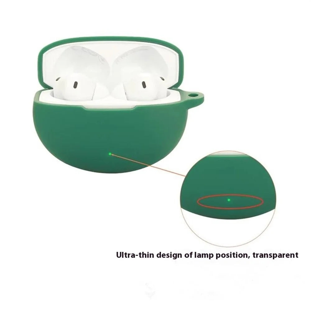 For Oppo Enco Free4 Silicone Case Wireless Earphones Protective Cover with Anti-Lost Buckle - Blackish Green - 5