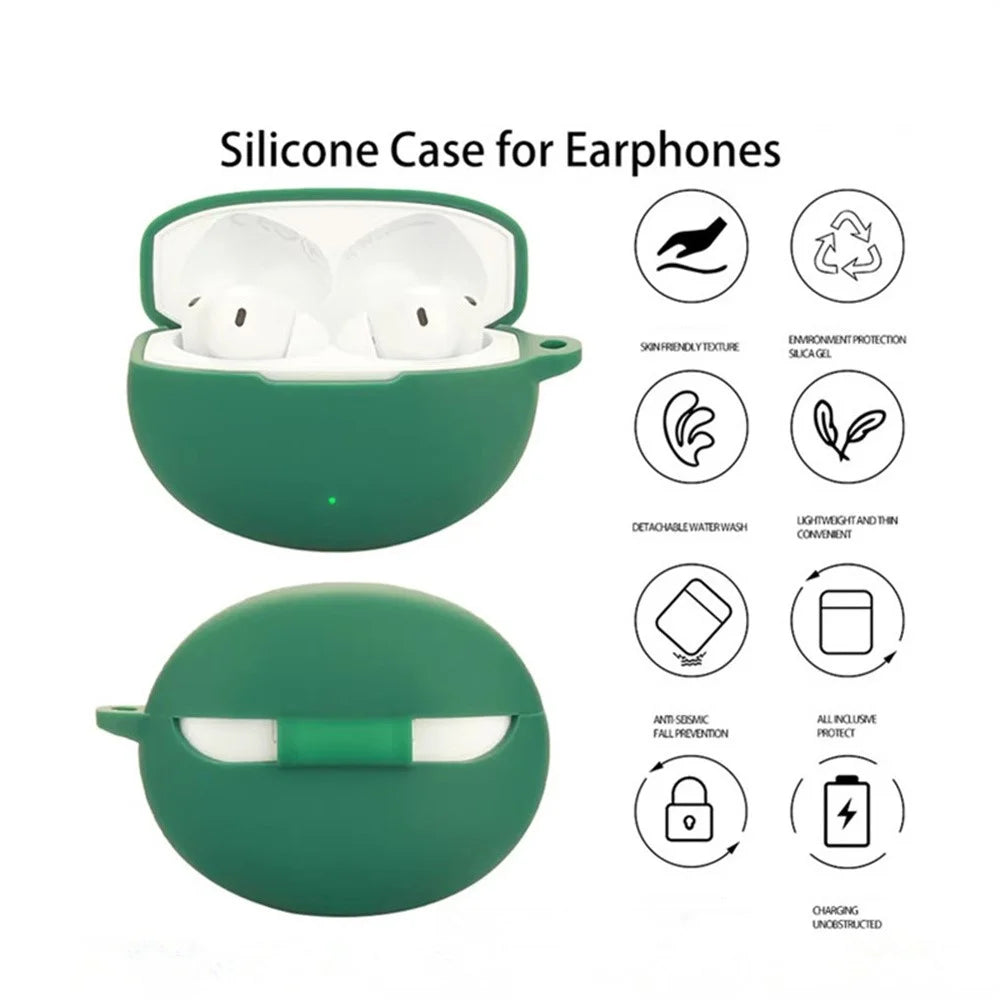 For Oppo Enco Free4 Silicone Case Wireless Earphones Protective Cover with Anti-Lost Buckle - Blackish Green - 6