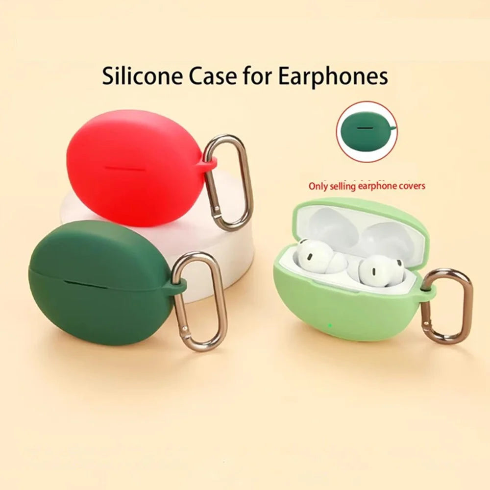 For Oppo Enco Free4 Silicone Case Wireless Earphones Protective Cover with Anti-Lost Buckle - Blackish Green - 7