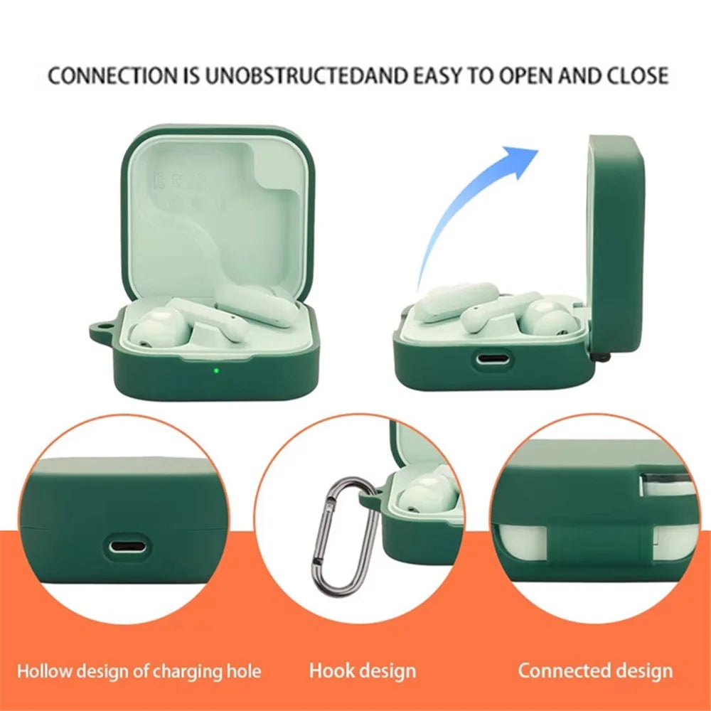 For CMF Buds 2 Silicone Case Wireless Earphones Protective Cover with Anti-Lost Buckle - Blackish Green - 4