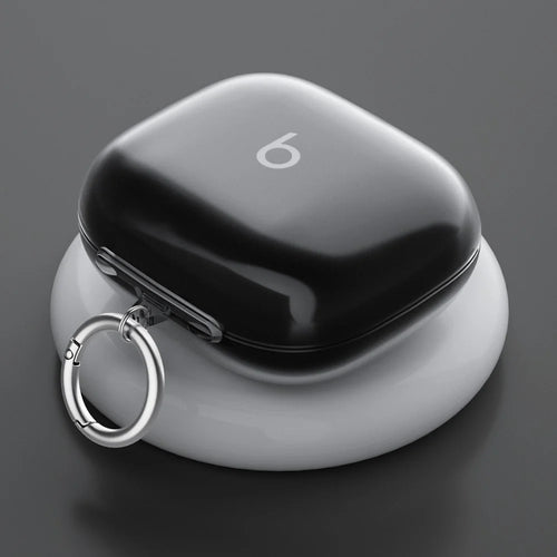 For Beats Powerbeats Pro 2 Case TPU Wireless Earphone Cover with Carabiner - Transparent Black - 1