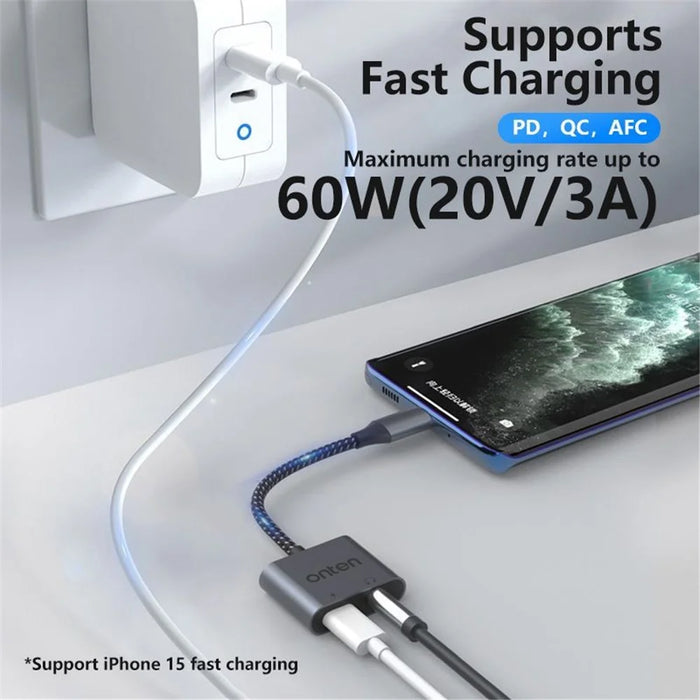 ONTEN OTN-288 Type-C to 3.5mm + Type-C Charging Headphone Adapter Audio Converter - 2