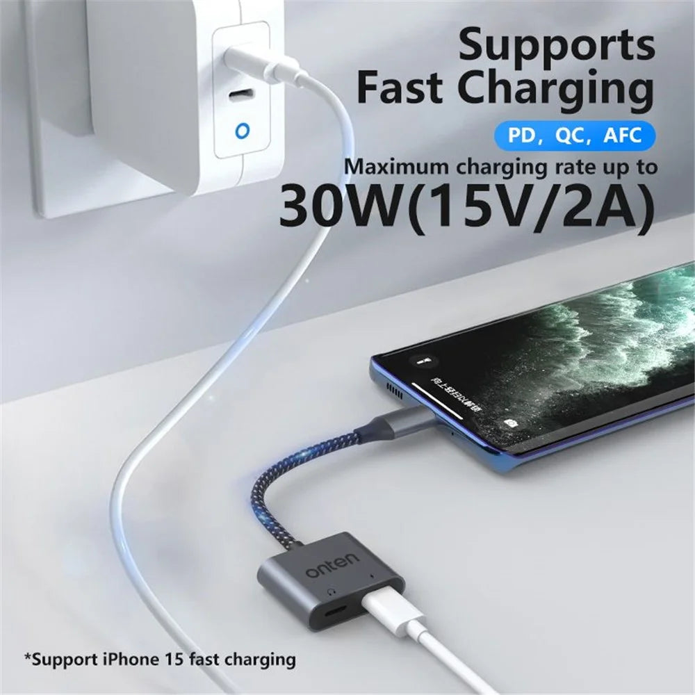 ONTEN OTN-290 Type-C to Type-C Digital Audio + Type-C Charging Adapter Aluminum Alloy Converter - 3