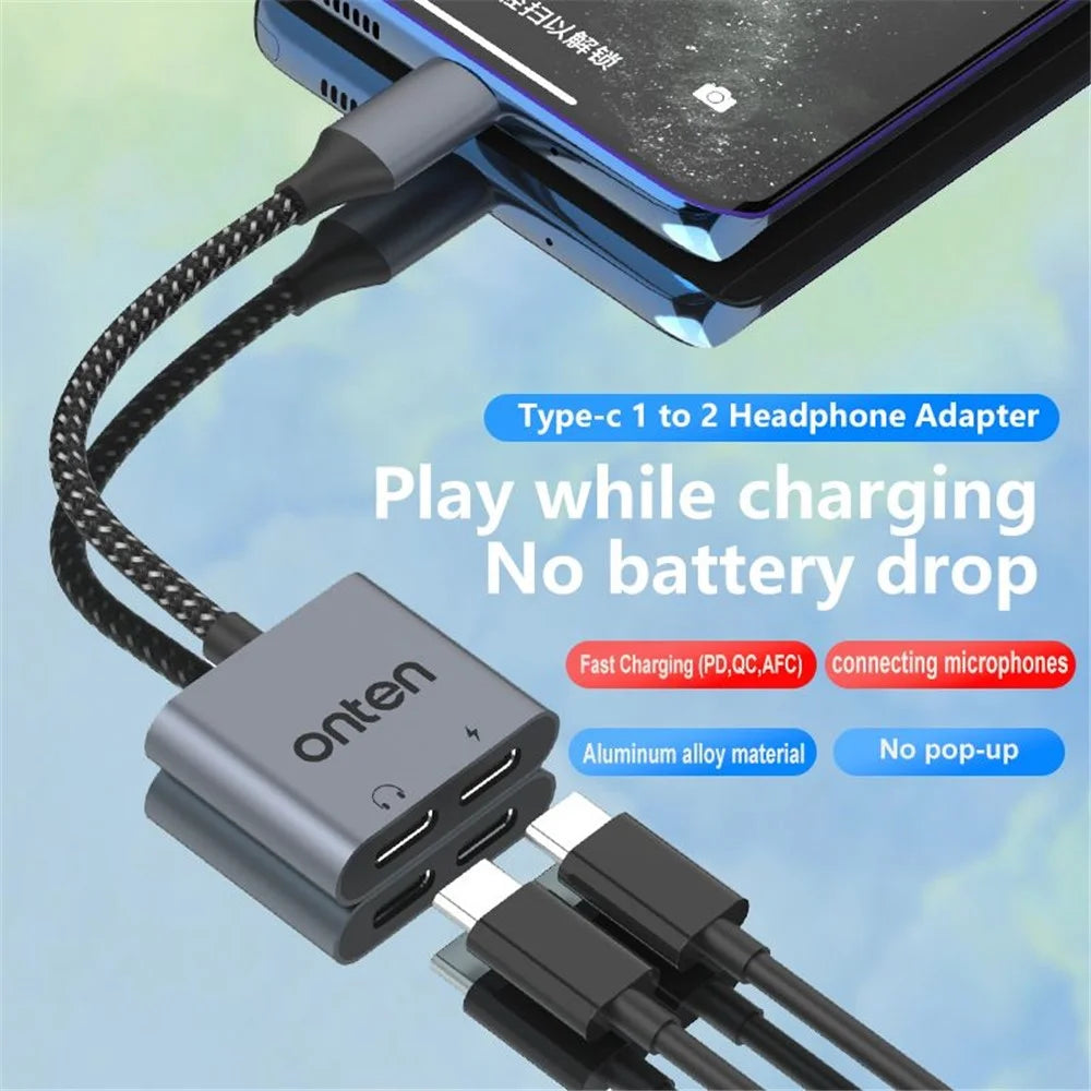 ONTEN OTN-290 Type-C to Type-C Digital Audio + Type-C Charging Adapter Aluminum Alloy Converter - 5
