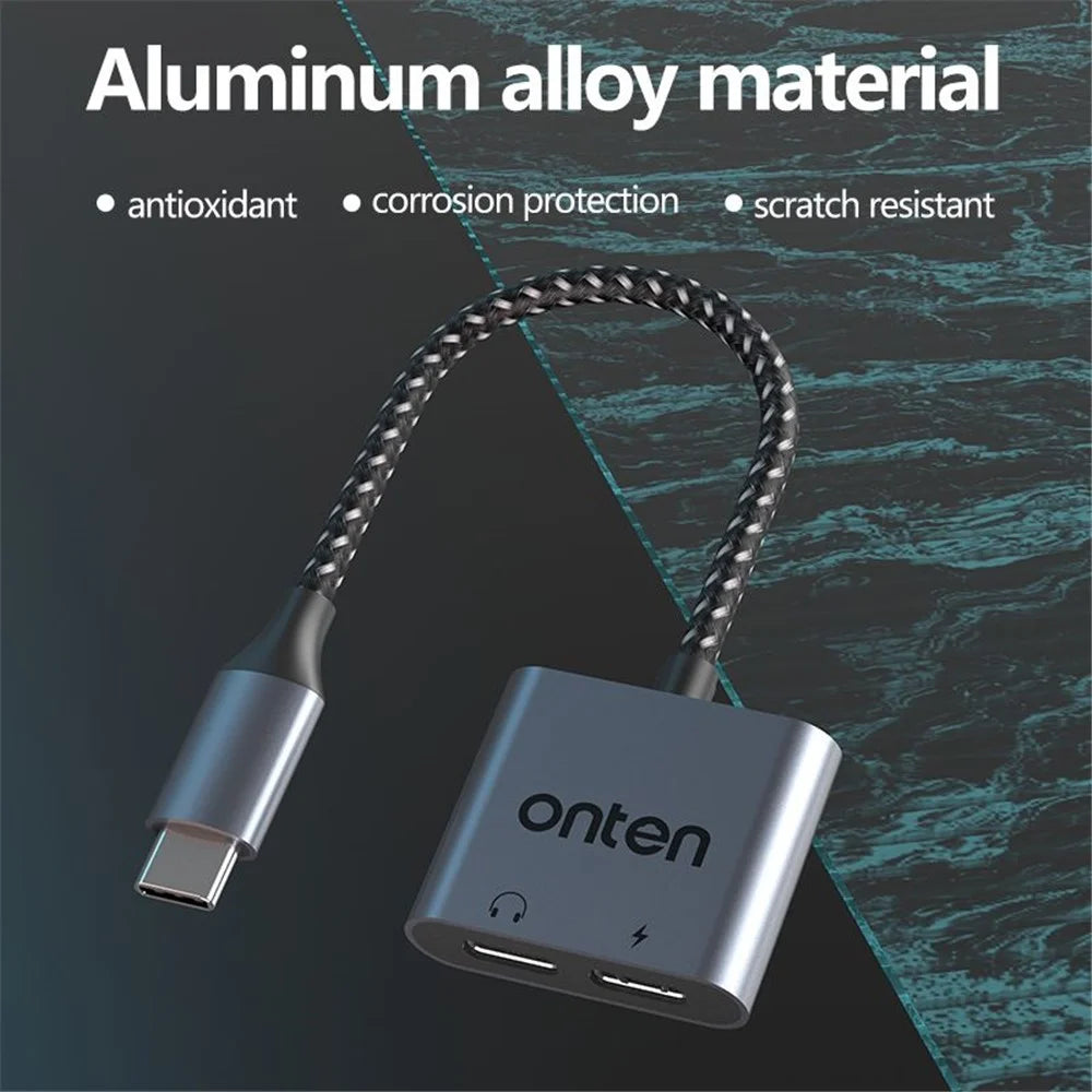 ONTEN OTN-290 Type-C to Type-C Digital Audio + Type-C Charging Adapter Aluminum Alloy Converter - 6